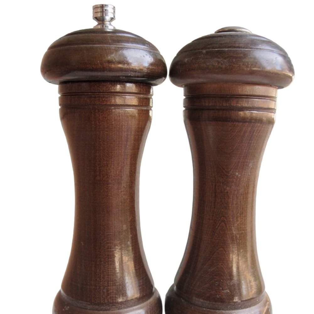VTG Olde Thompson Dark Wood Pepper Mill Carbon Steel Grinder & Salt Shaker 8"